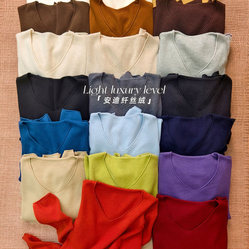 【20 Colors! Skin-Friendly Soft Fleece! Large Version Casual] Loose Rolled Edge V Neck Knitwear Andy Velvet Knitwear for Women