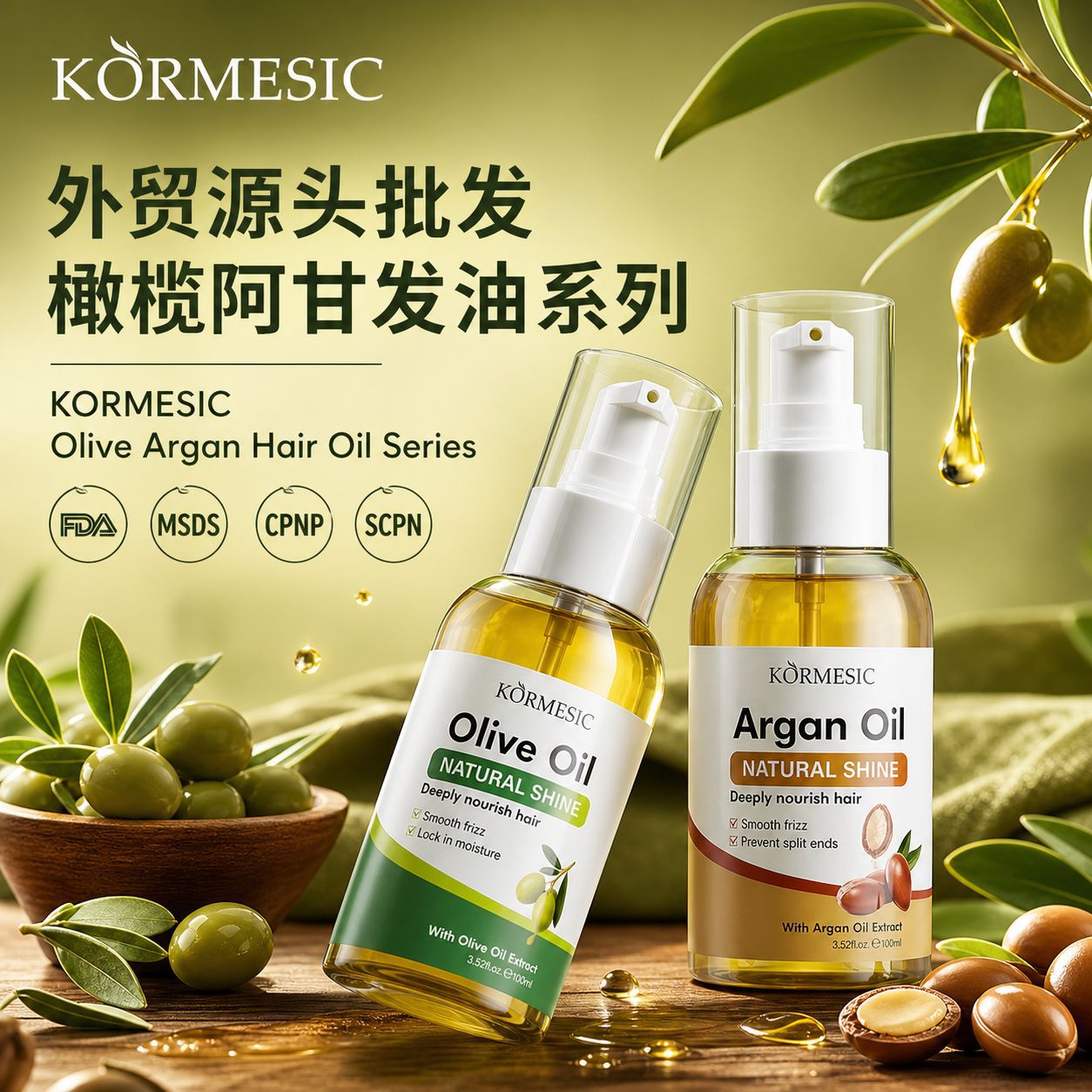 KORMESIC Olive Argan Hair Care Oil Hidratación Hair Care Wholesale Transfronterizo