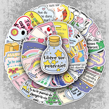 50张法语励志文字贴纸正能量短句原创防水装饰笔记本手帐本贴纸