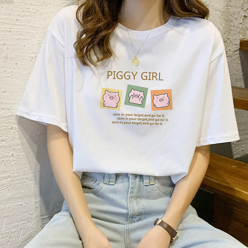Summer 2022 Korean style short sleeve t-shirt women's cotton loose student versatile white half sleeve T-shirt top clothes ins fashion Summer 2022 Korean style short sleeve t-shirt women's cotton loose student versatile white half sleeve T-shirt top clothes ins fashion
