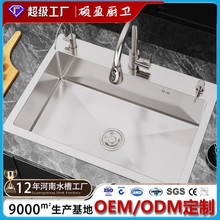 银色纳米304不锈钢水槽3MM加厚手工单槽耐用家用厨房洗菜盆洗碗池