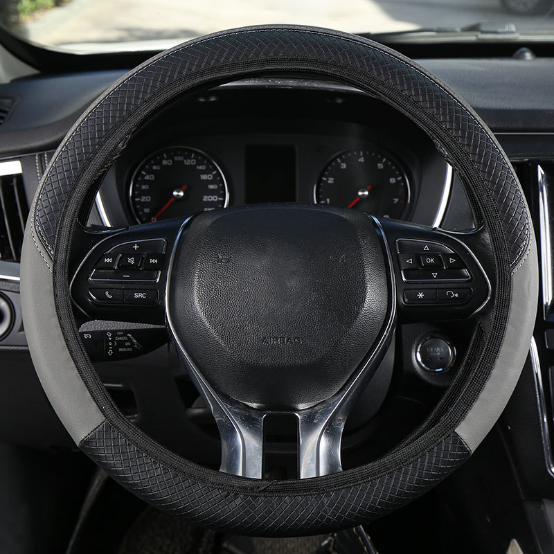 Car Steering Wheel Cover, Elastic, No Inner Ring, Leather, Suitable for All Seasons, Cross-Border Popular Model, Handle Cover Wholesale, Dropshipping, with Label