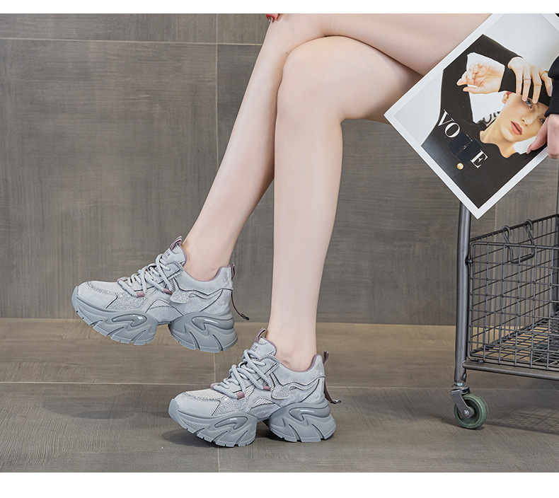 Giày sneaker nữ chunky đế dày tăng chiều cao, phong cách năng động, đế đệm khí — M2957 màu nâu, M2957 màu xám, M2957 màu đen chi tiết 12