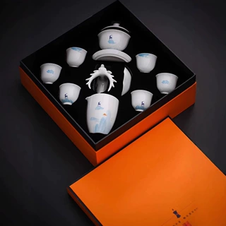 九色鹿玉瓷套装陶瓷盖碗居家套装功夫茶具白瓷茶杯公道可定logo