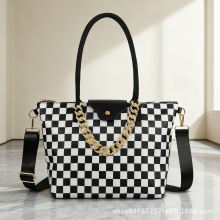 跨境爆款龙骧包格子包金链条尼龙大容量托特包通勤女士斜挎包现货