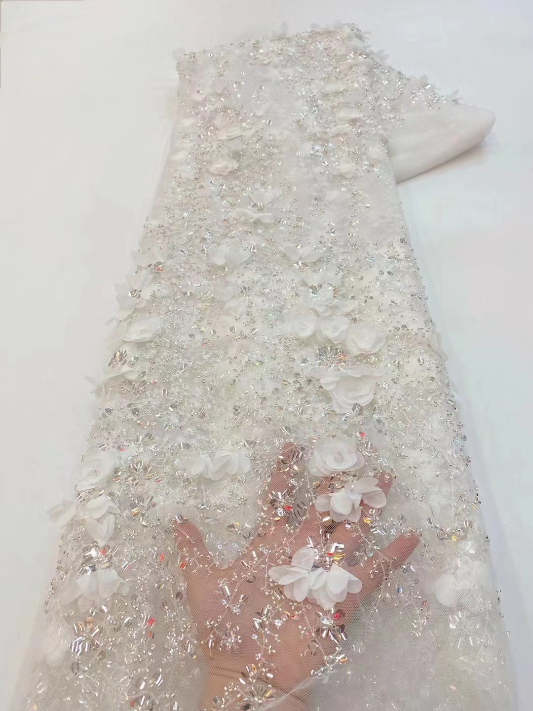 Vestido de flores tridimensionales vestido de novia francés de moda tubo de cordón vestido de tela de encaje JX3672