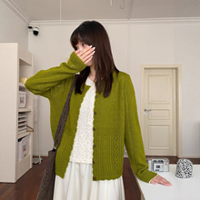 奶兔星球-自制 镂空毛衣小花边针织开衫外套女秋2025新款正肩上衣