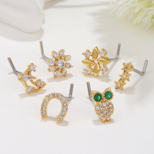 Factory direct sales cross-border best-selling European and American micro-zirconia animal nose ornaments stainless steel L-rod nose nail piercing accessories