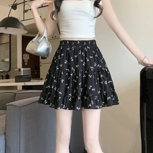 甜美碎花小个子百褶裙女夏雪纺高腰显瘦松紧a字显瘦半身短裙裤裙