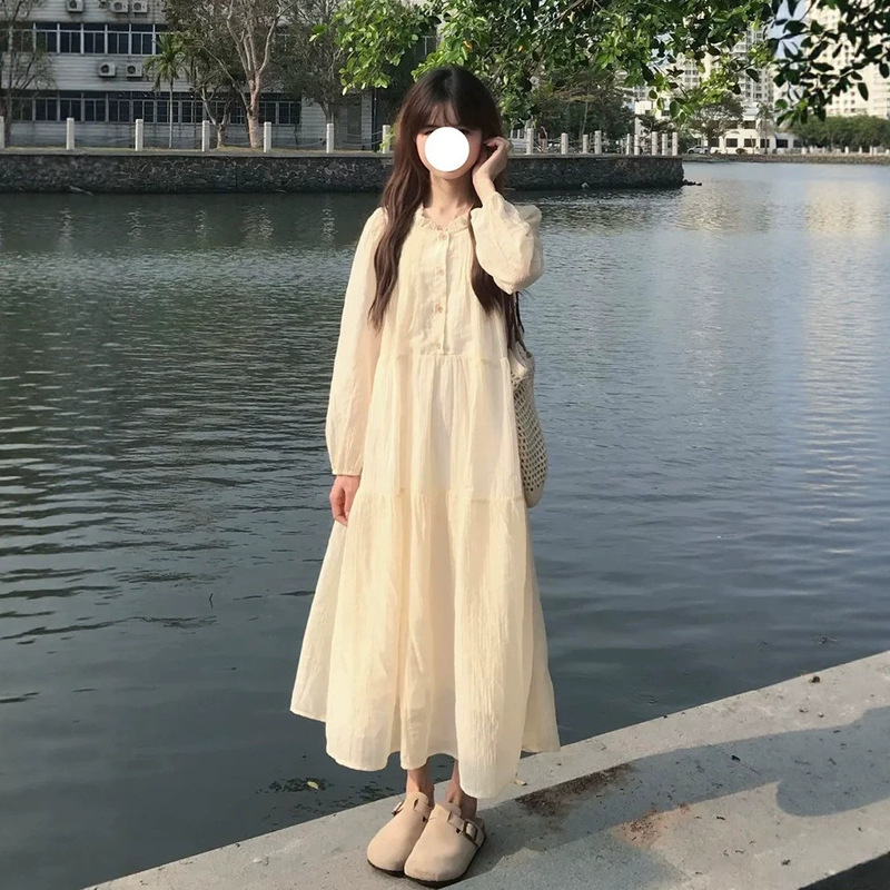French-style niche design ruffled lace collar long-sleeve dress for women, new summer style for petite women, tea break midi dress French-style niche design ruffled lace collar long-sleeve dress for women, new summer style for petite women, tea break midi dress