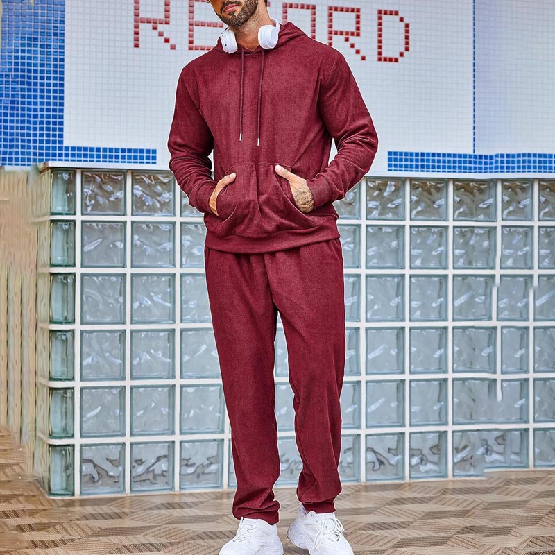 Men's Hoodie Set Sportswear Solid Colour Pullover Loose Fit_voghion.com