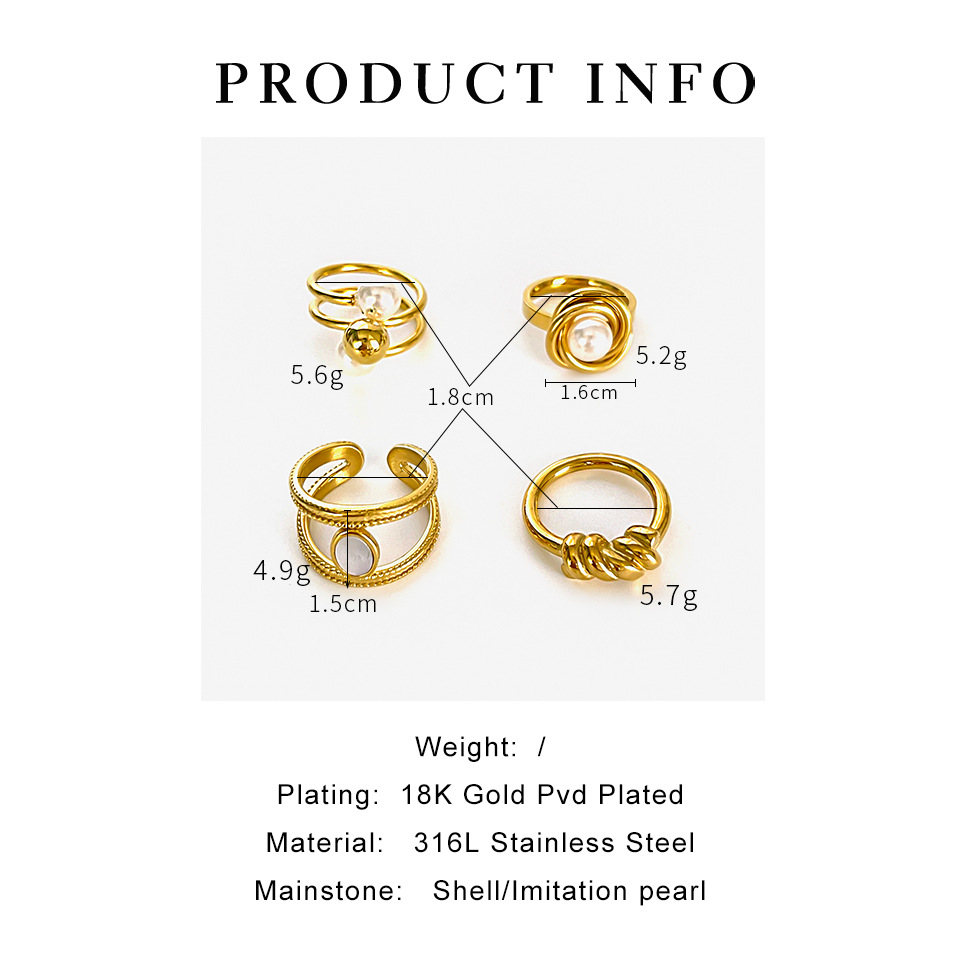 8g Weight 18K Gold Plated Plating Material Rings Classification 7, 8 Ring Size 18K Gold Plated 316L Stainless Steel  Geometric Waterproof Non Tarnish Surgical Steel Simple Style Commute Rings For Women's