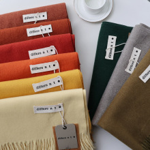 秋冬韩版纯色仿羊绒围巾女冬季高级感围脖百搭流苏保暖披肩跨境