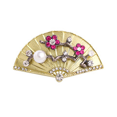 新款中國風水鑽珍珠胸針復古時尚扇子別針女服裝衣飾胸花廠家批發