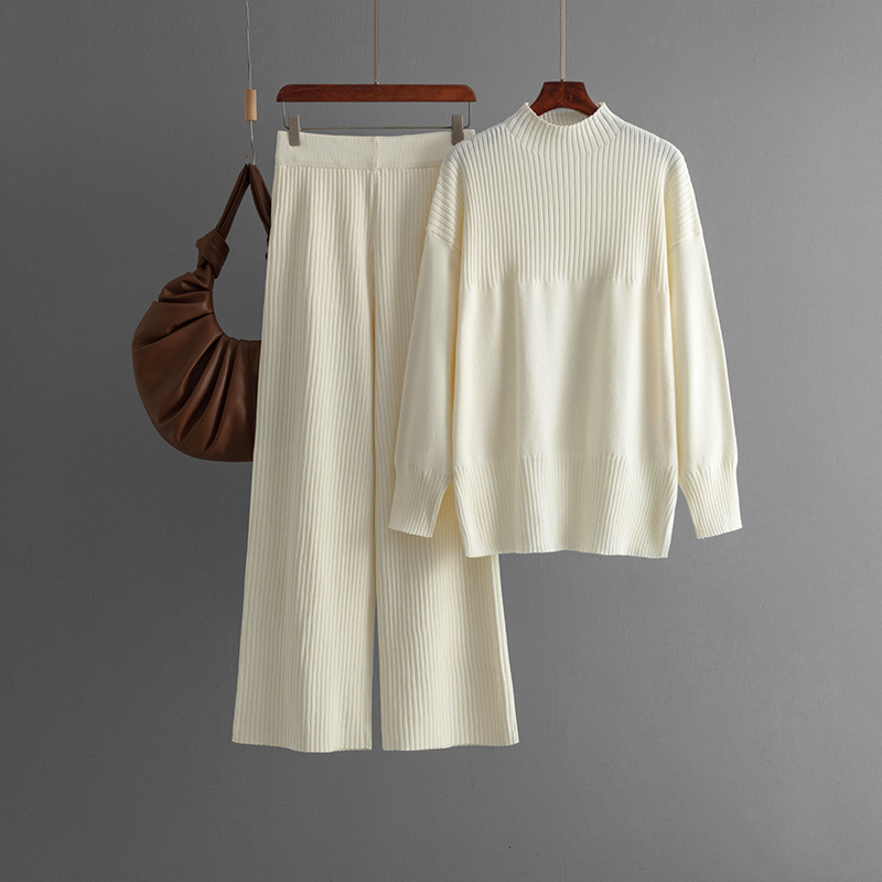 GraceChic GraceChic GraceChic Cross-Border Lazy Style Round Neck Split Set For Women, New Autumn And Winter Korean Version Loose Soft Knitted Sweater_voghion.com