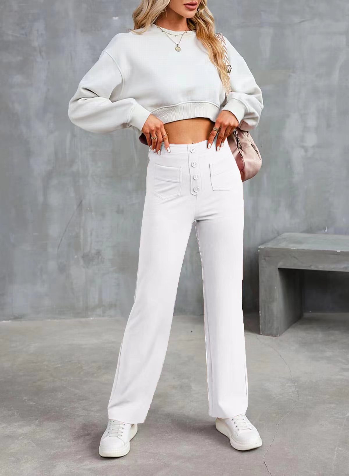 Women's High-Waisted Straight Leg Pants With Multiple Pockets - Stretch Comfort Casual Trousers For Everyday Wear_ecoleips.com