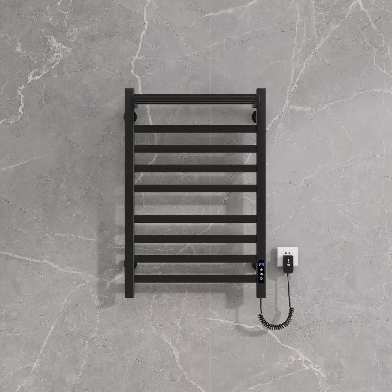 espacio transfronterizo aluminio inteligente toalla de calentamiento eléctrico calefacción de temperatura constante inodoro sin perforación estante giratorio de acero inoxidable