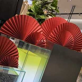 Chinese-style paper folding large folding fan golden red semicircle paper fan exhibition layout wedding scene modeling fan decorative fan