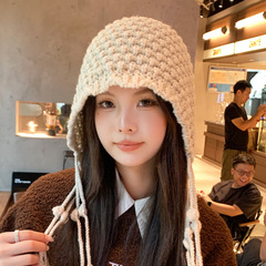 手工針織流蘇盤扣結毛線帽時尚百搭休閒包頭帽韓版甜美可愛套頭帽