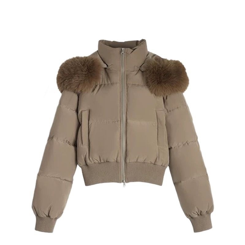 2025新款棉服女冬季欧美外贸藏青色连帽毛领短款棉衣面包服外套厚|undefined