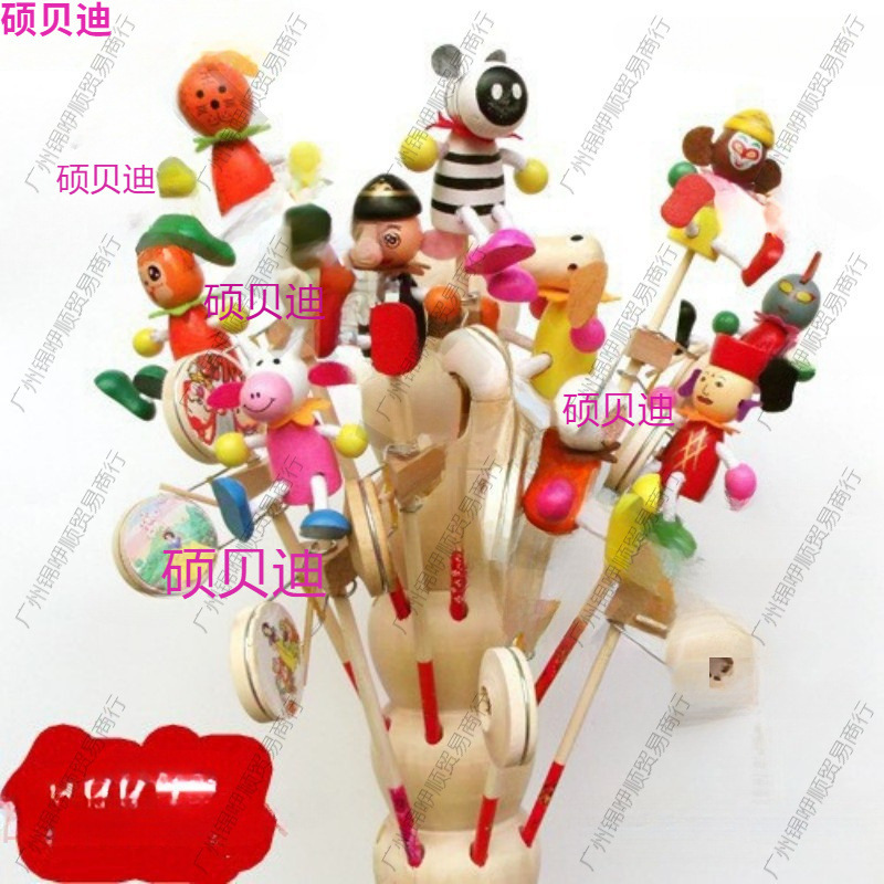 开心木偶鼓热卖庙会玩具新款手摇木头人摇摇地摊木质鼓