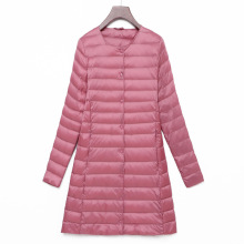 跨境女士羽绒服轻薄中长款韩版圆领内穿2024秋冬可变V领内搭外套