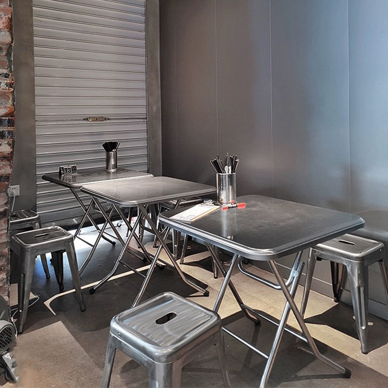 Folding Table for Restaurants, Snack Bars, Small Square Table, Stainless Steel Folding Dining Table, Outdoor Barbecue Shop Table and Chair Set