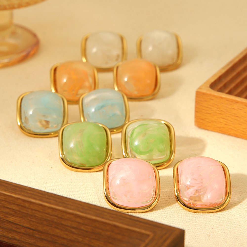 Classic Style Style 1 Pair Classic Style Geometric Plating 304 Stainless Steel Resin 18K Gold Plated Ear Studs