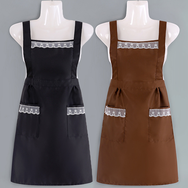 Delantal al por mayor marrón uniforme cintura hogar comercial anti-incrustante y aceite-prueba de las mujeres media princesa vestido de cintura