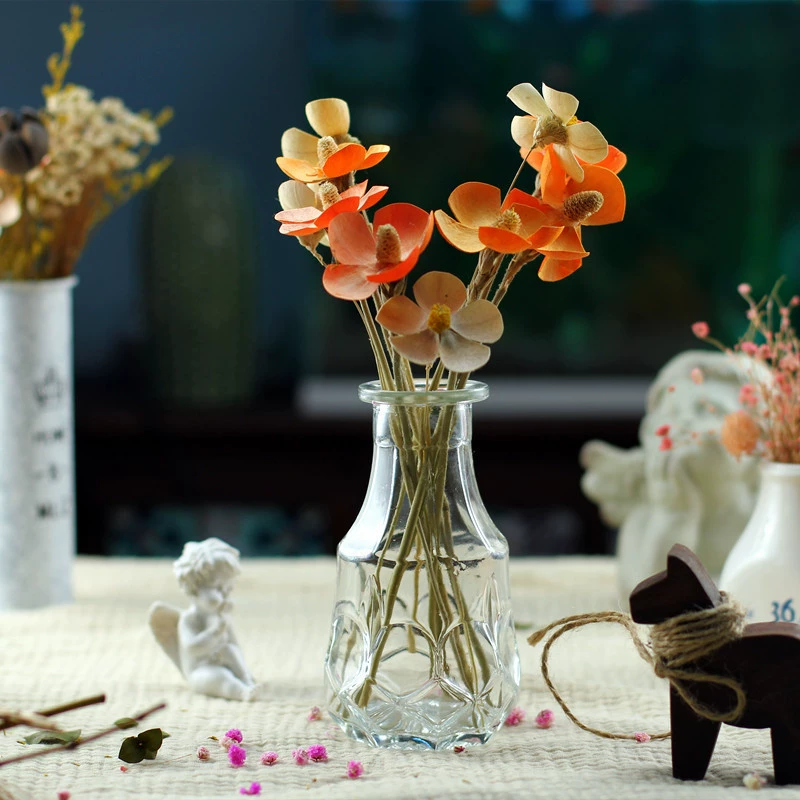 Ретро легкая Роскошная тисненая прозрачная французская стеклянная ваза в стиле ins украшение дома гостиная карманная Цветочная композиция Маленькая ваза