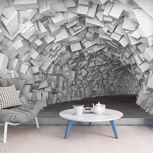 3D立体延伸空间墙纸健身房酒吧隧道背景墙壁纸复古创意工业风墙布