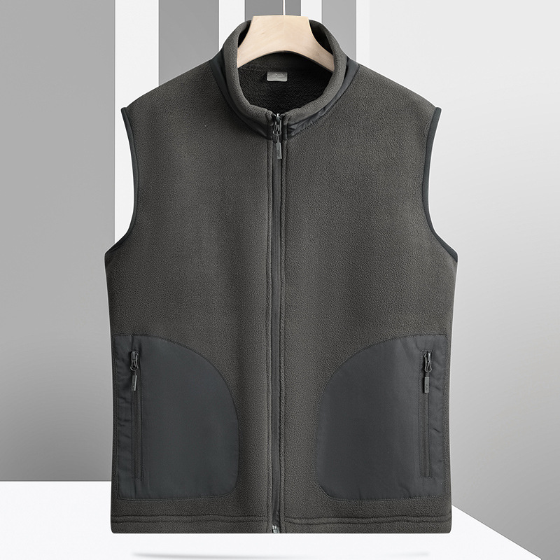 Fleece Outdoor Fleece Vest Men's Autumn and Winter Windproof Collar Top Warm Cardigan Waistcoat Men's Jacket