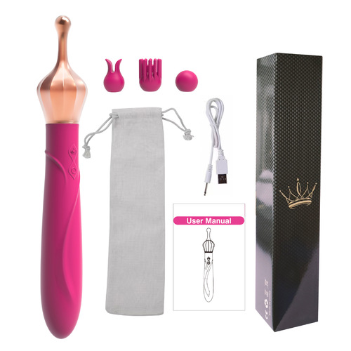 Double-headed Vibration Rod Crown Pointing Pen 10 Frequency Strong Vibration Massager Female Self-Lubricating Silicone Insertable Sex Toy 