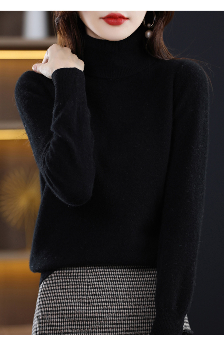 The 2022 autumn and winter new all-wool sweater for women, a fashionable and simple solid-color high-neck sweater, is a basic knitted base layer for women pic 38