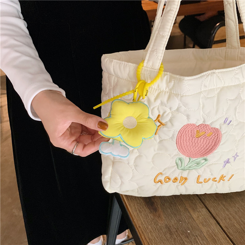 112291 Fresh and delicate quilted embroidered tote bag, a canvas bag for female students' classes, a simple and artistic shopping bag undefined
