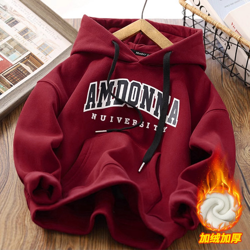 Boys' Fleece Hooded Sweatshirt Autumn/Winter Outfit Children's Hooded Pullover Sweatshirt Sport Top Winter New Base Shirt Trendy