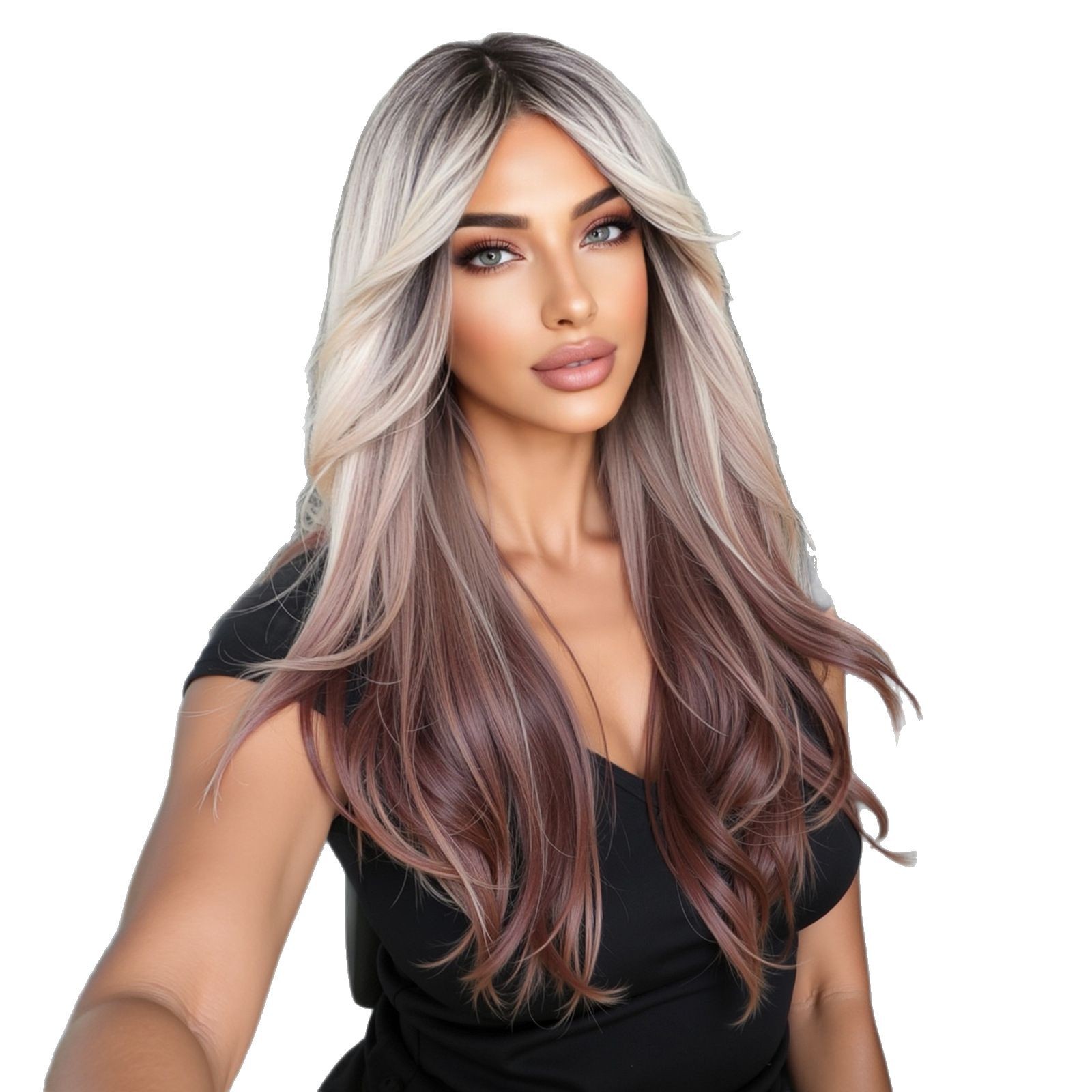 Celebridades de Internet en color dopamina, flequillo europeo y americano, ondas grandes, cabello largo y rizado, peluca de venta caliente transfronteriza, tipo de cabello completo