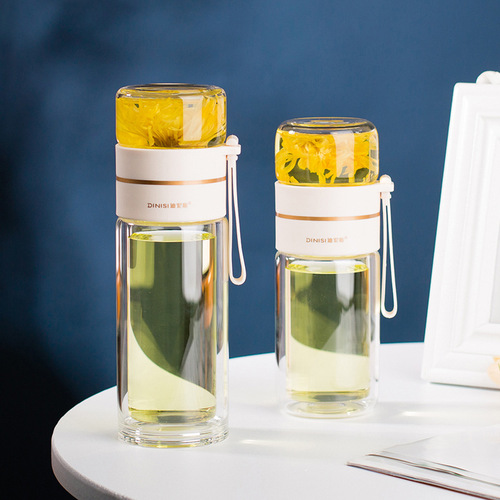 Tea water separation cup, portable high-looking cup, cute heat-resistant tea cup, ins style heat-resistant double-layer glass cup