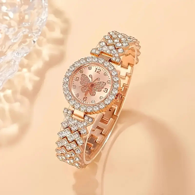 Manufacturer Wholesale Women's Fashion Diamond-Encrusted Digital Quartz Watch Butterfly Series Full Diamond Watch Bracelet Watch Large Dial