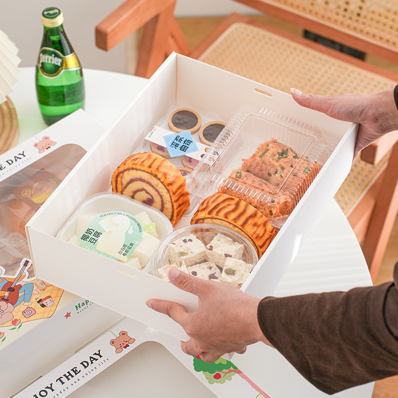 Caja de picnic infantil desechable con cubierta caja de pasteles dulces en línea caja de ensalada de frutas dibujos animados