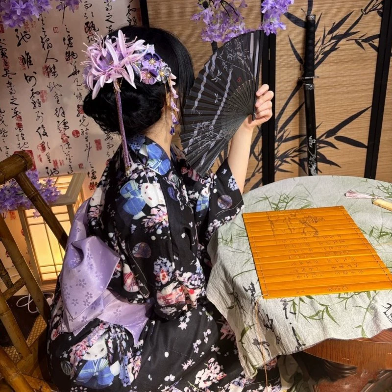 Кимоно (God Girl) традиционный японский стиль для фотосессии, один размер, варианты банта или веера для талии