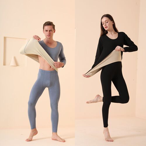 DeRong men's and women's AB-faced thermal underwear set autumn clothes and long pants round neck plus velvet thickening tight elastic autumn and winter