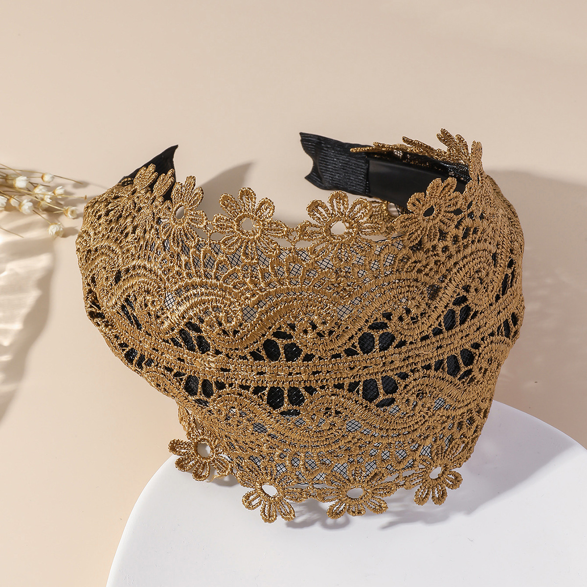 Nuevo estilo simple de banda de cabello de mujer banda ancha banda de cabello de moda dulce para cubrir el cabello blanco cabeza de cabello hueco flores de punto broca para el cabello