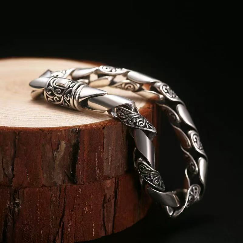 Men's Hollow Auspicious Pattern Bracelet Vintage Punk Style_voghion.com