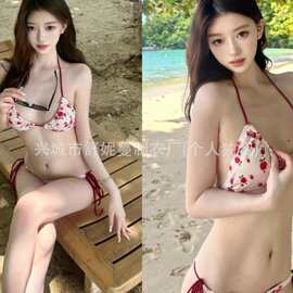 泰国ins风碎花小清新比基尼小胸性感辣妹泳衣高级感温泉泳装外贸