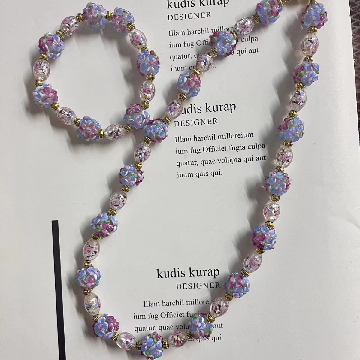Vintage Purple Murano Glass Necklace Bracelet Ear Hook Suit Qingdao Middle Ancient Jewelry Foreign Trade High-end Accessories