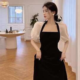 纯欲御姐法式方领小礼服新款赫本风气质显瘦休闲轻奢洋装连衣裙夏