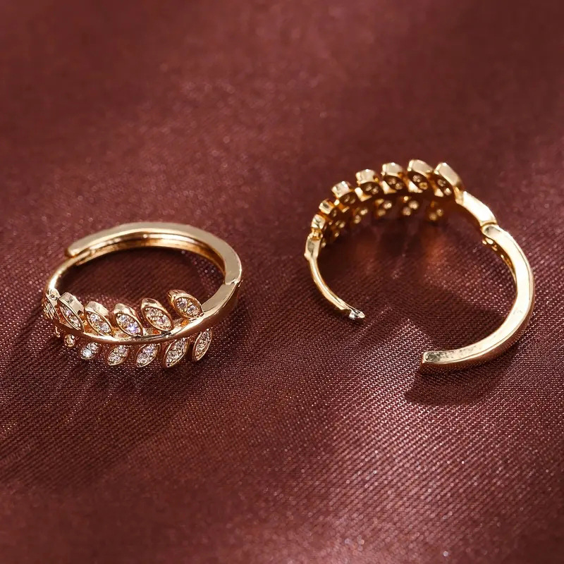8g Weight Zircon Inlay Material Hoop Earrings Classification 1 Pair Quantity Holiday, Daily Occasion Copper Material Leaf, Grain Pattern Women's Gender IG Style, Simple Style Style 1 Pair Ig Style Simple Style Leaf Grain Copper Zircon Hoop Earrings 6