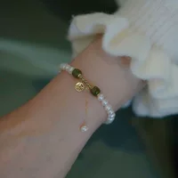 Браслет из натурального пресноводного жемчуга Hetian Jade 18K Pack Золотой женский браслет Удачи Модный маленький свежий 2022 Модный
