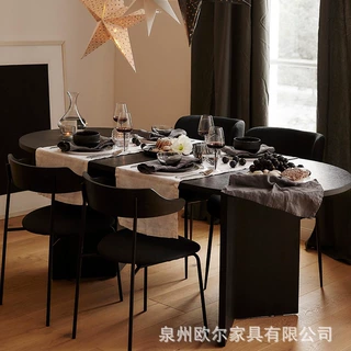 北欧客厅实木餐桌 家用椭圆形大型聚餐长桌 简约白蜡木办公桌书桌